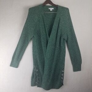 Christopher & Banks‎ Green Marled Knit Cardigan Sweater XL Lace Up Sides